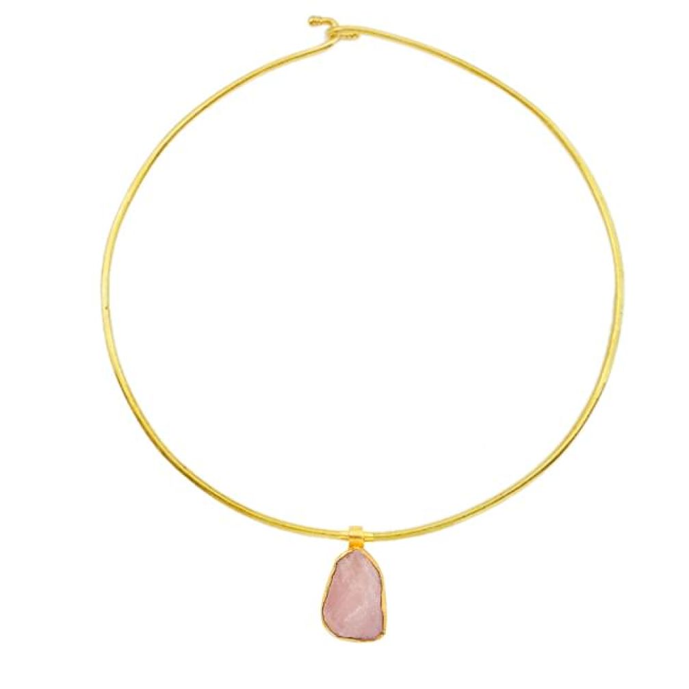 Natural pink rose quartz rough 14K gold over brass handmade adjustable necklace f3186