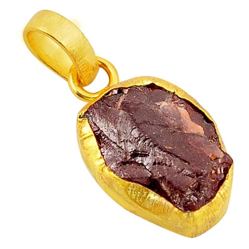 Natural red garnet rough 14K gold over brass handmade pendant f2307