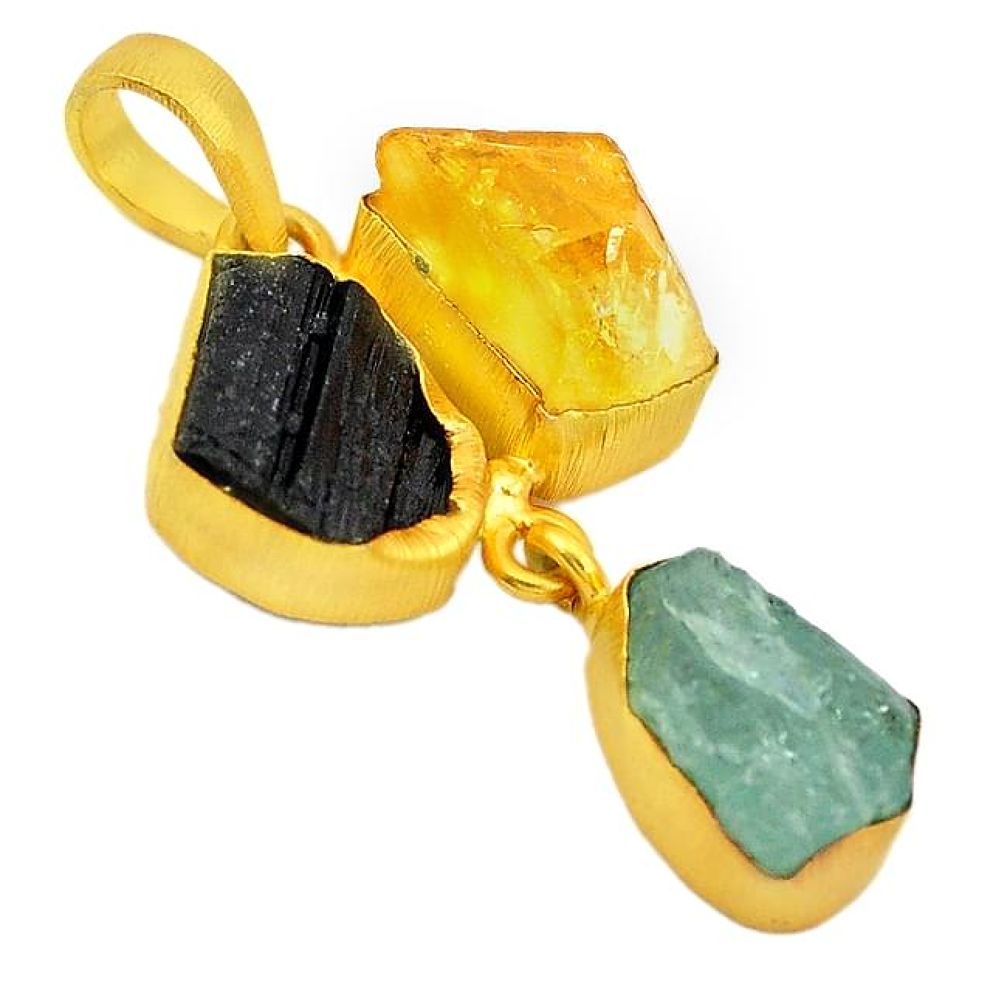Aquamarine citrine black tourmaline 14K gold over brass handmadependant healing crystals f2990