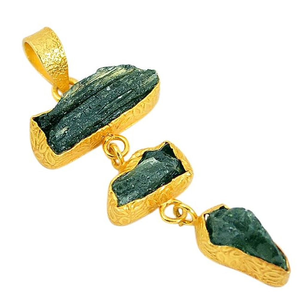 Natural green moldavite (genuine czech) 14K gold over brass handmade pendant f3625