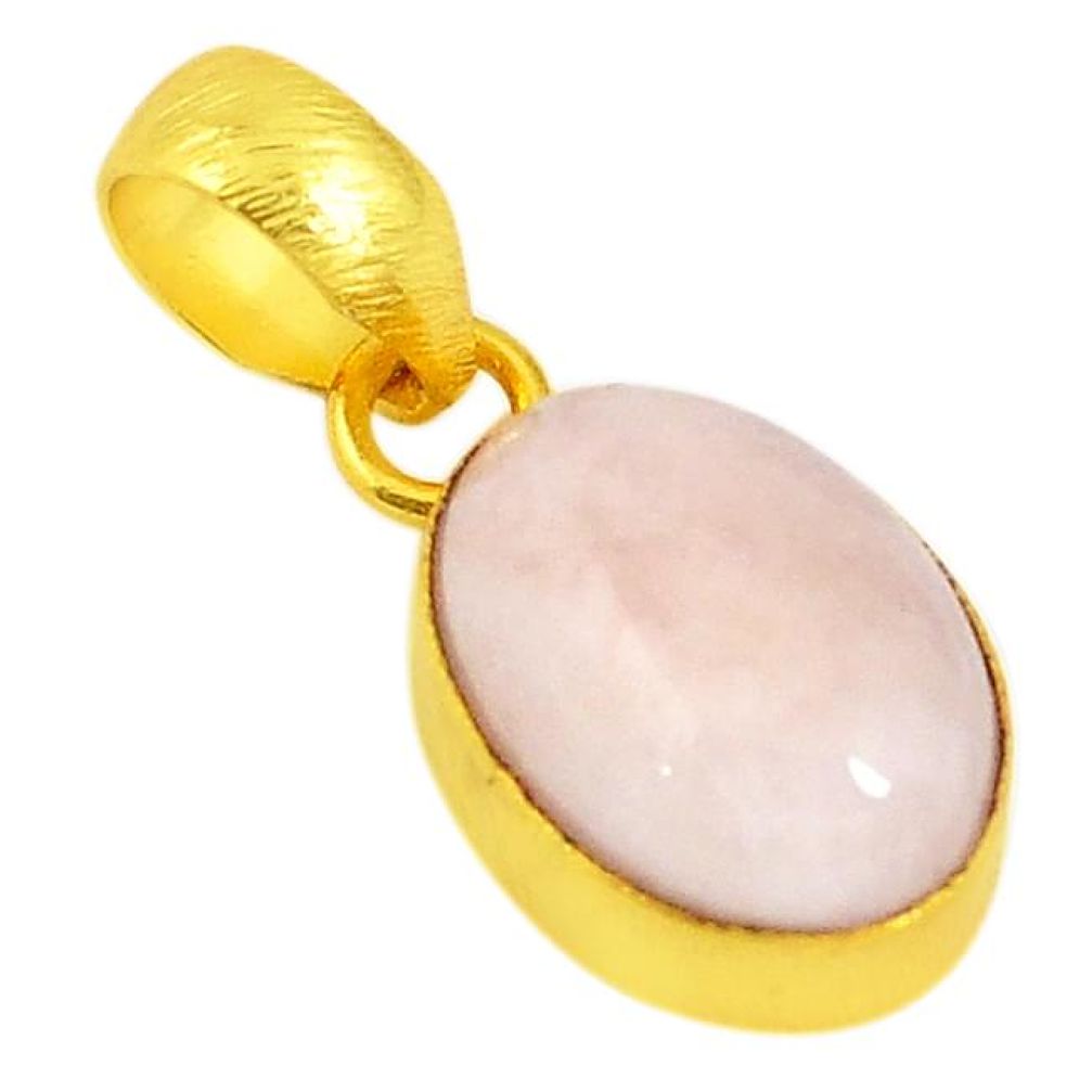 Natural pink morganite 14K gold over brass handmade pendant jewelry f3662