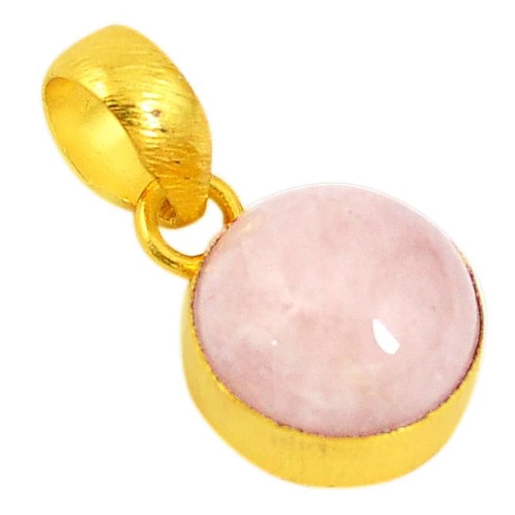Natural pink morganite 14K gold over brass handmade pendant jewelry f3665