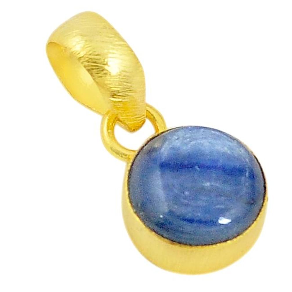 Natural blue kyanite 14K gold over brass handmade pendant jewelry f3666