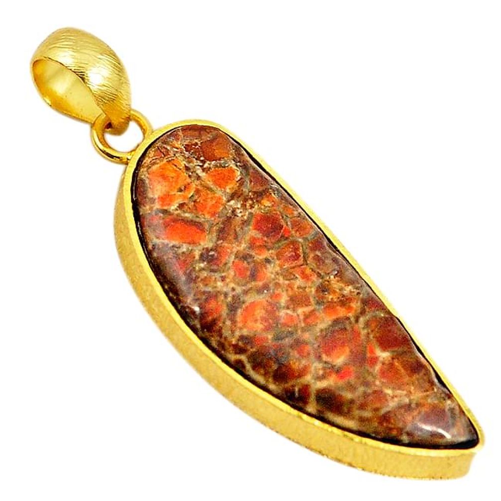 Natural multi color ammolite (canadian) 14K gold over brass handmade pendant f3718