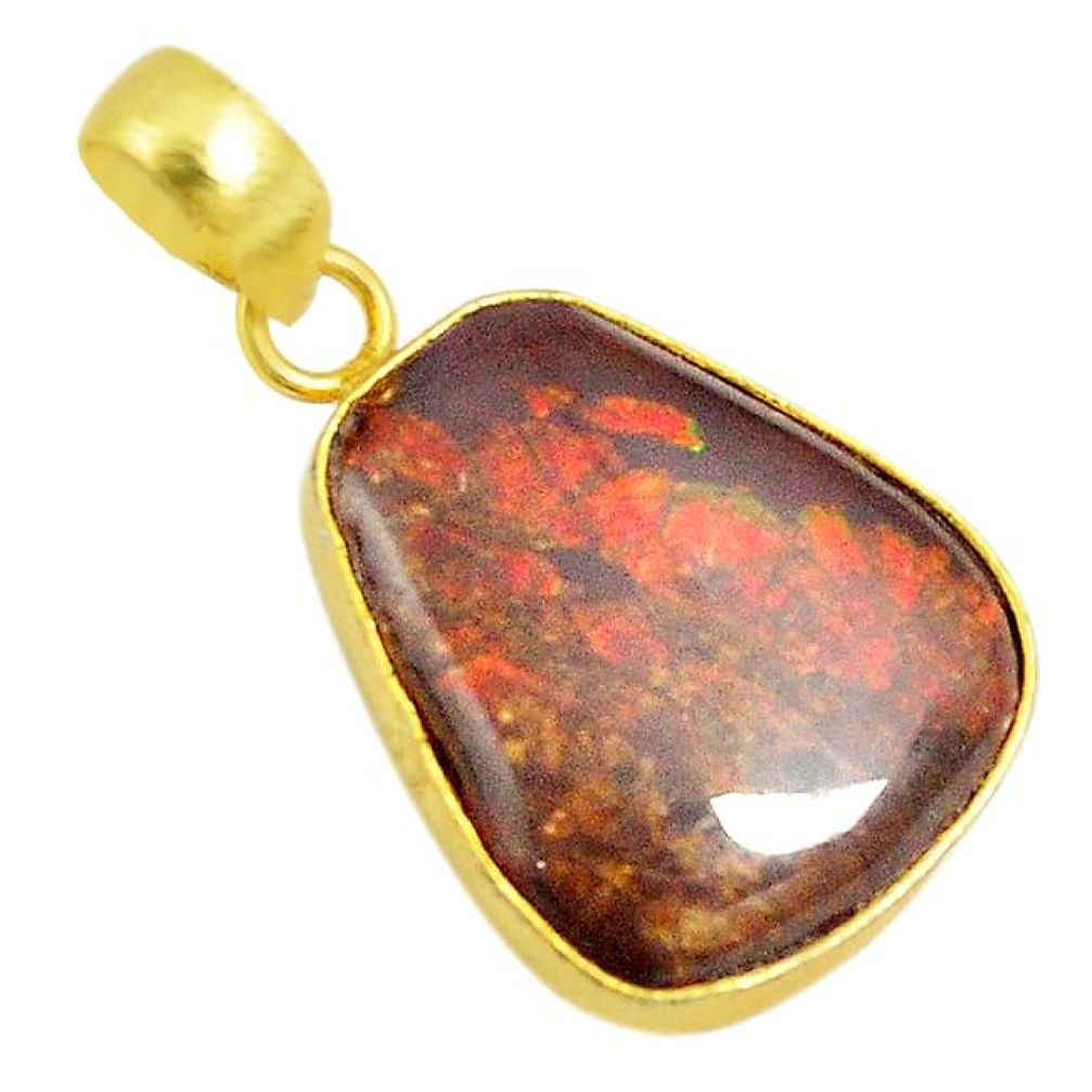 Natural multi color ammolite (canadian) 14K gold over brass handmade pendant f3722