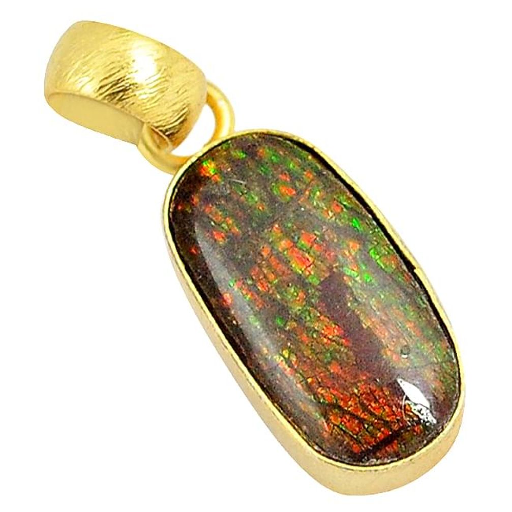 Natural multi color ammolite (canadian) 14K gold over brass handmade pendant f3728