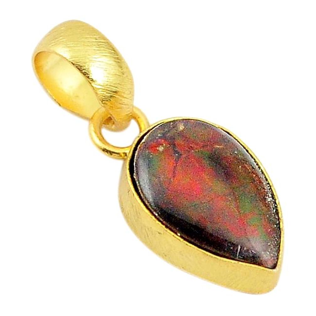 Natural multi color ammolite (canadian) 14K gold over brass handmade pendant f3731