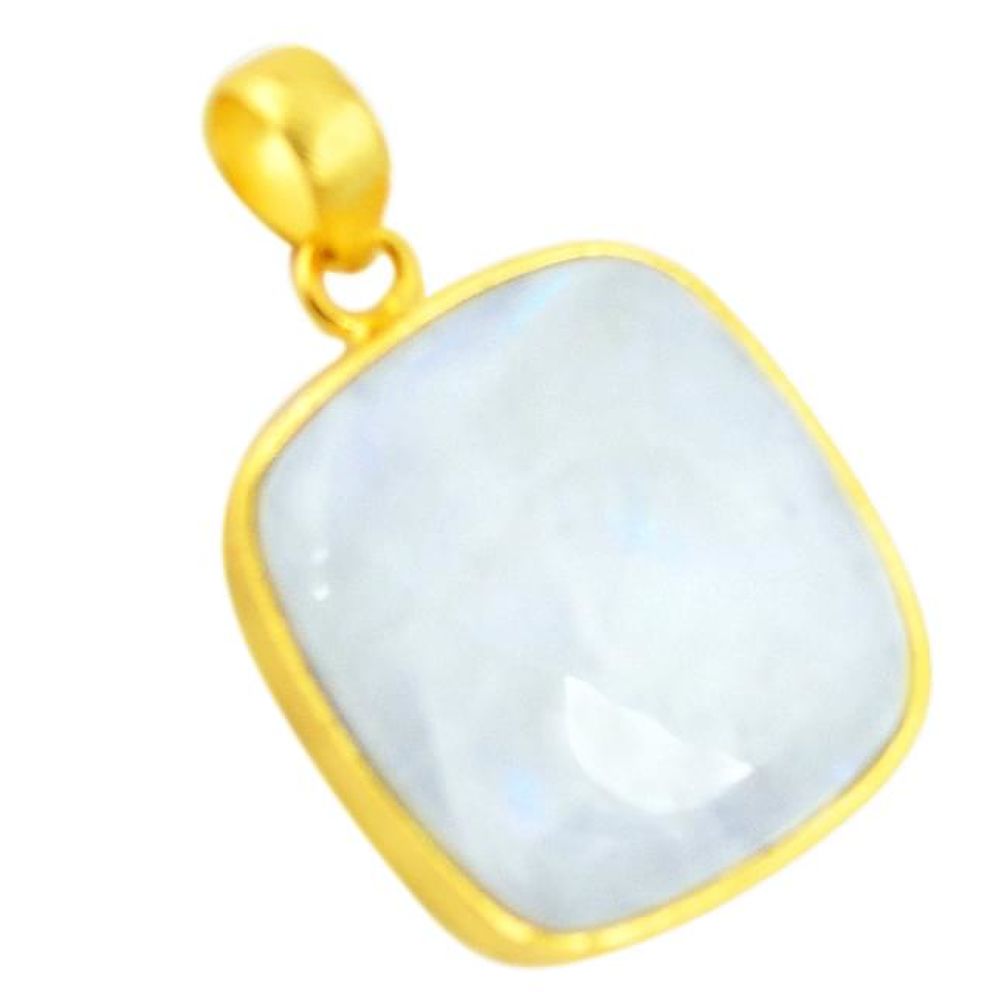 Natural rainbow moonstone 14K gold over brass handmade pendant jewelry f3771