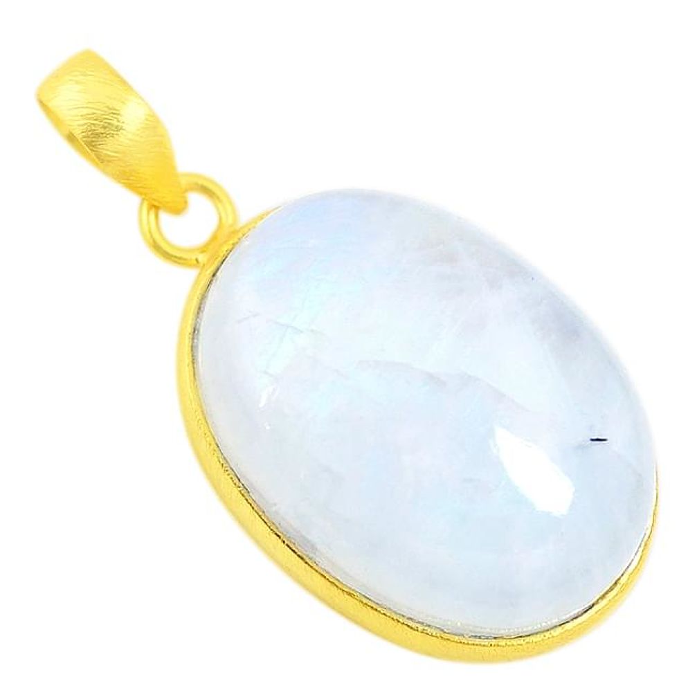 Natural rainbow moonstone 14K gold over brass handmade pendant f3774