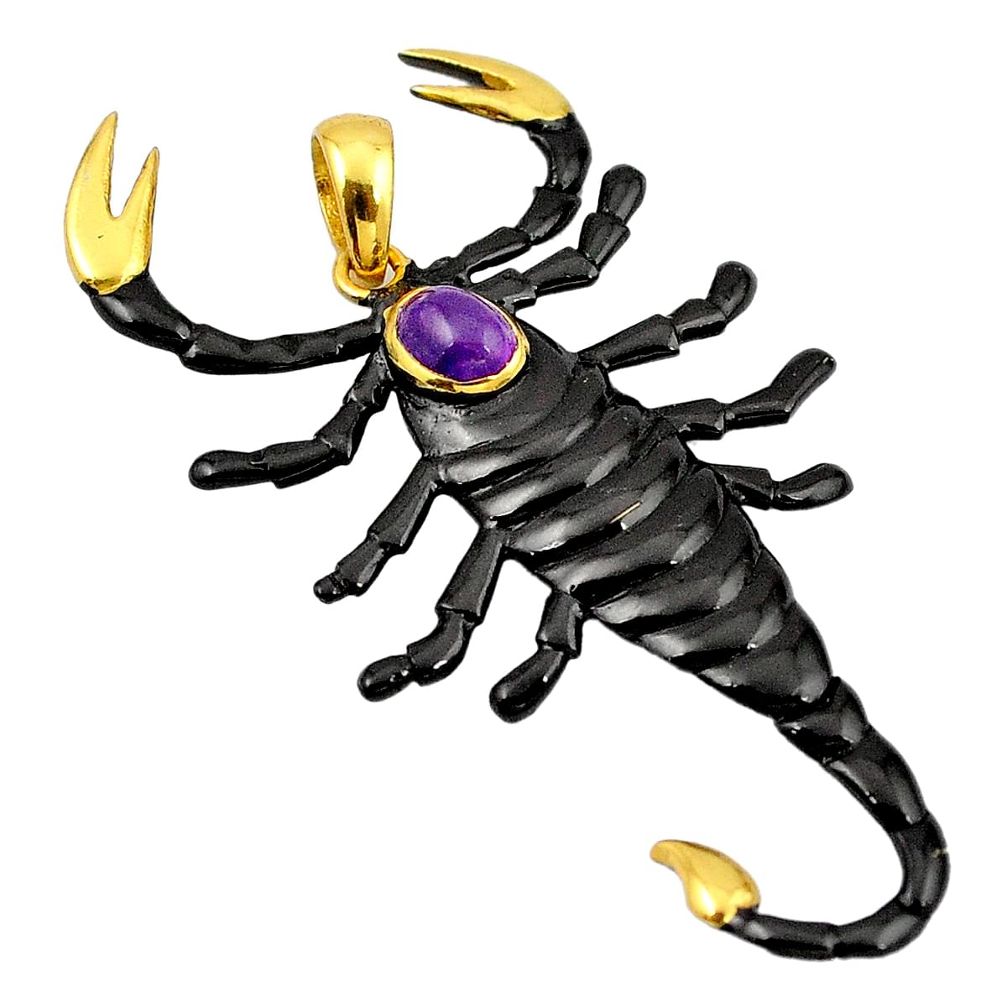 Natural purple amethyst rhodium 14K gold over brass handmade  scorpion pendant f4153