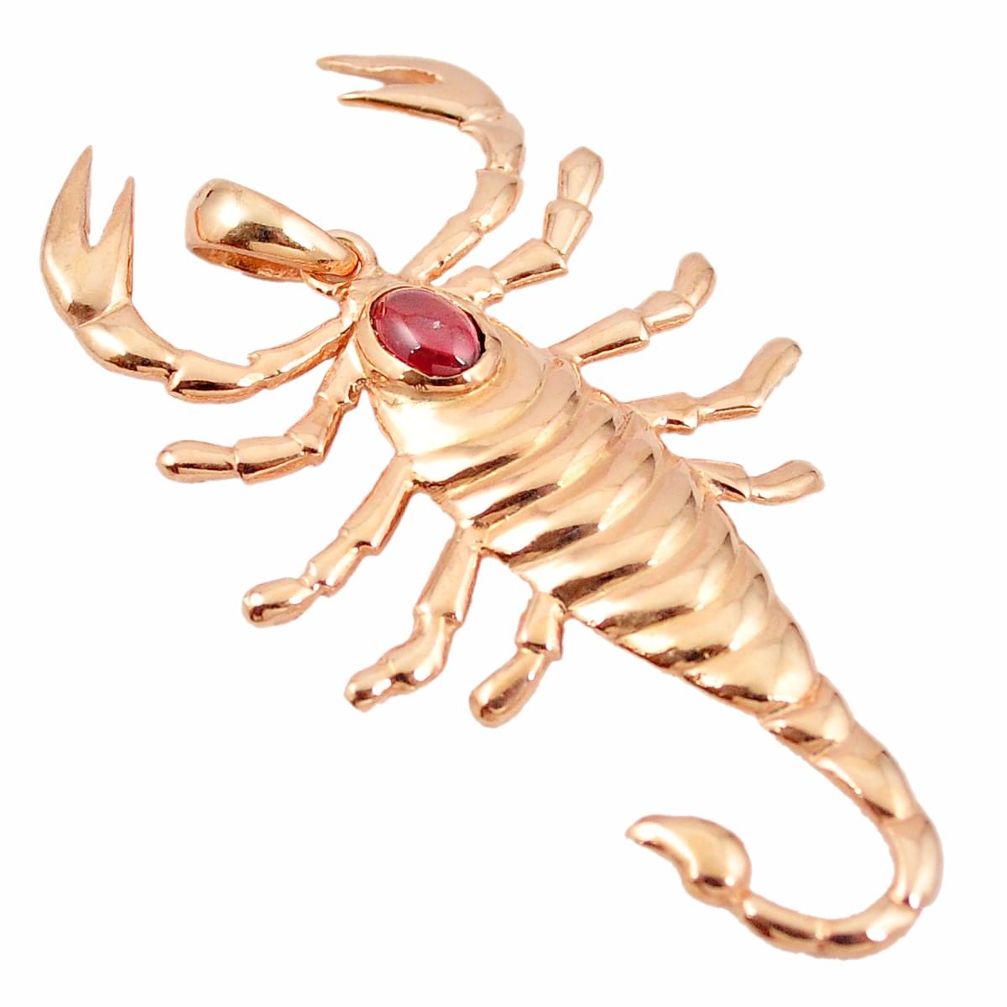 Natural red garnet scorpion 14K gold over brass handmade pendant f4164