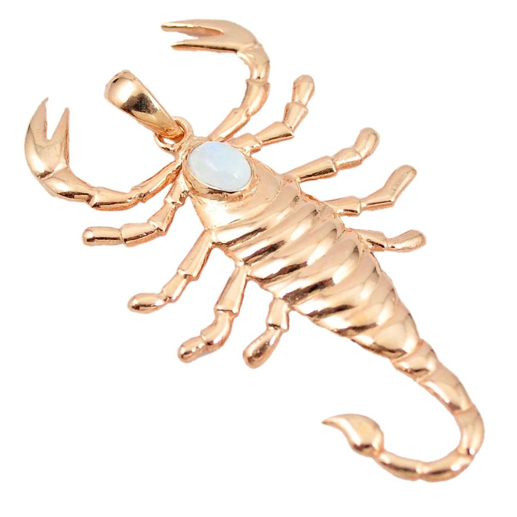 Natural rainbow moonstone scorpion 14K gold over brass handmade pendant f4166