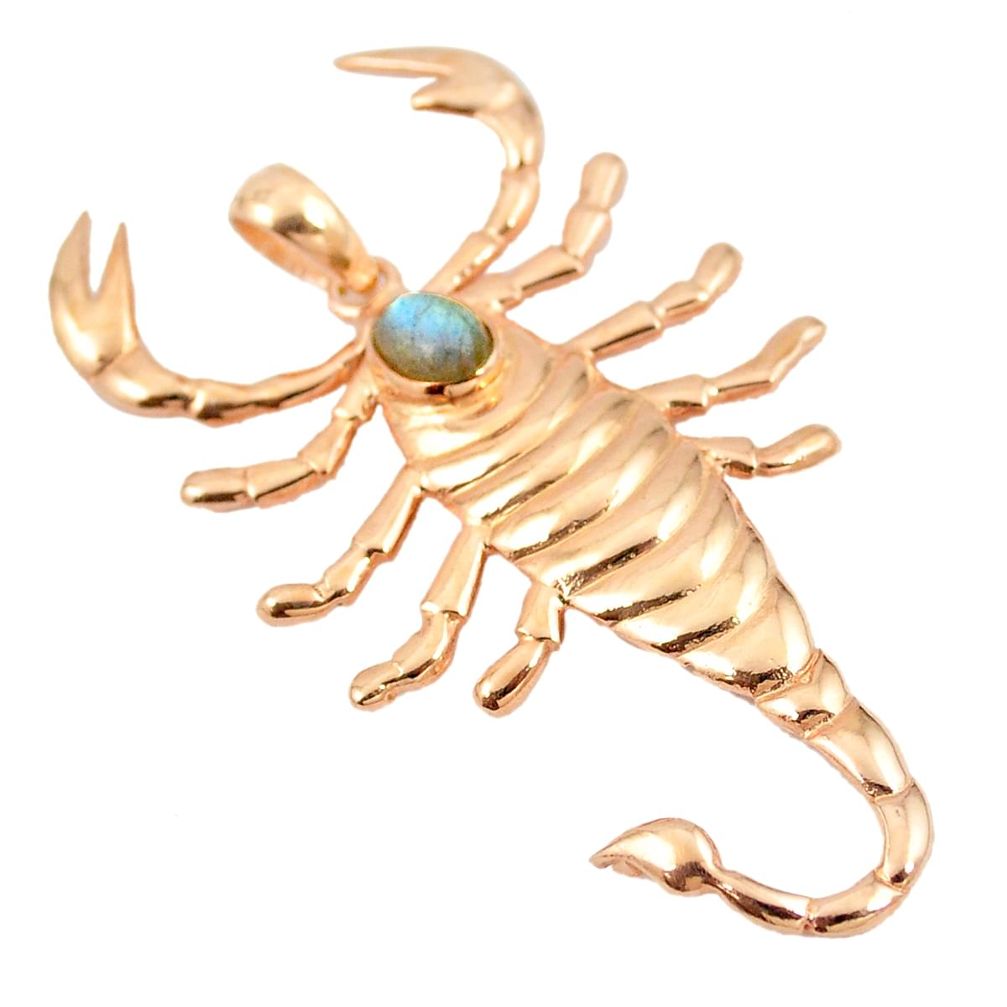 Natural blue labradorite scorpion 14K gold over brass handmade pendant f4168
