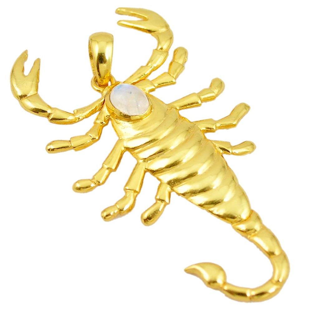 Natural rainbow moonstone scorpion 14K gold over brass handmade  pendant f4169