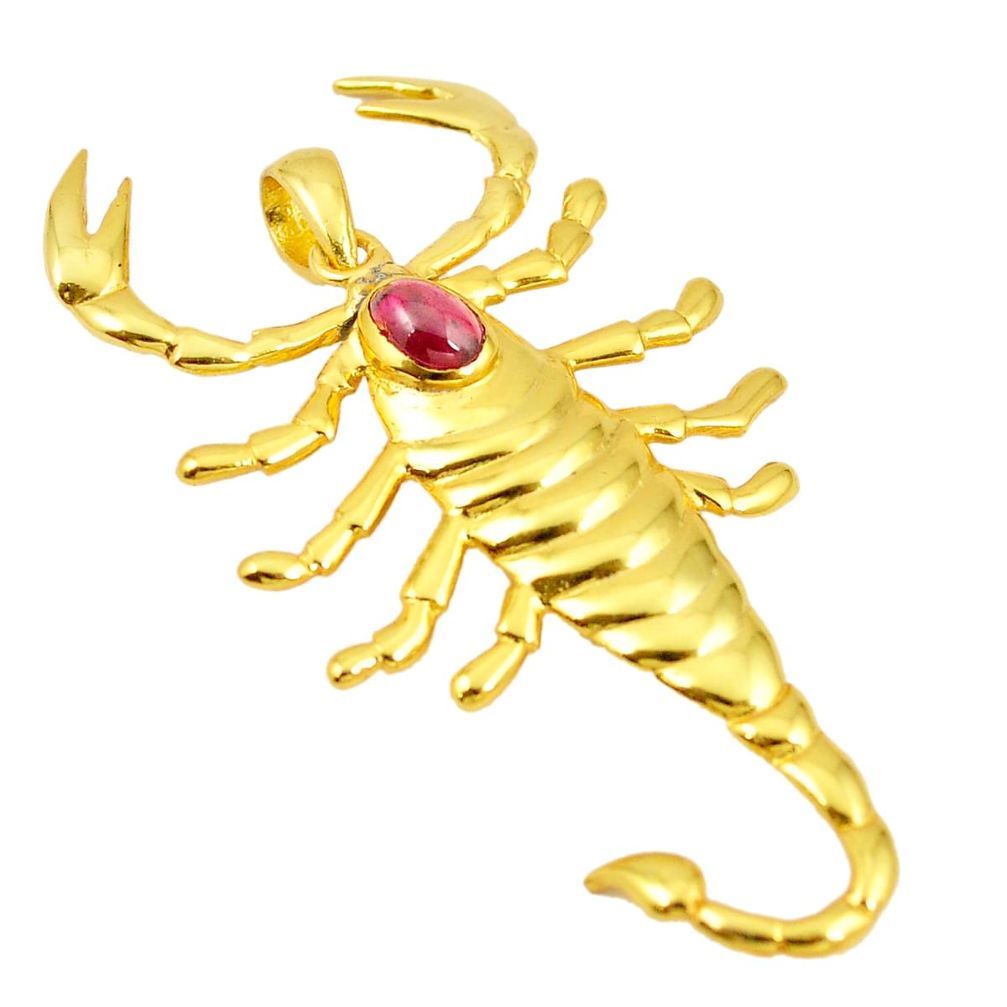 Natural red garnet scorpion 14K gold over brass handmade  pendant jewelry f4171