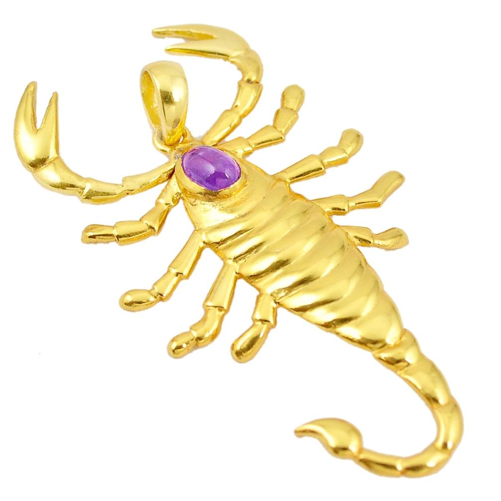 Natural purple amethyst scorpion 14K gold over brass handmade  pendant f4173