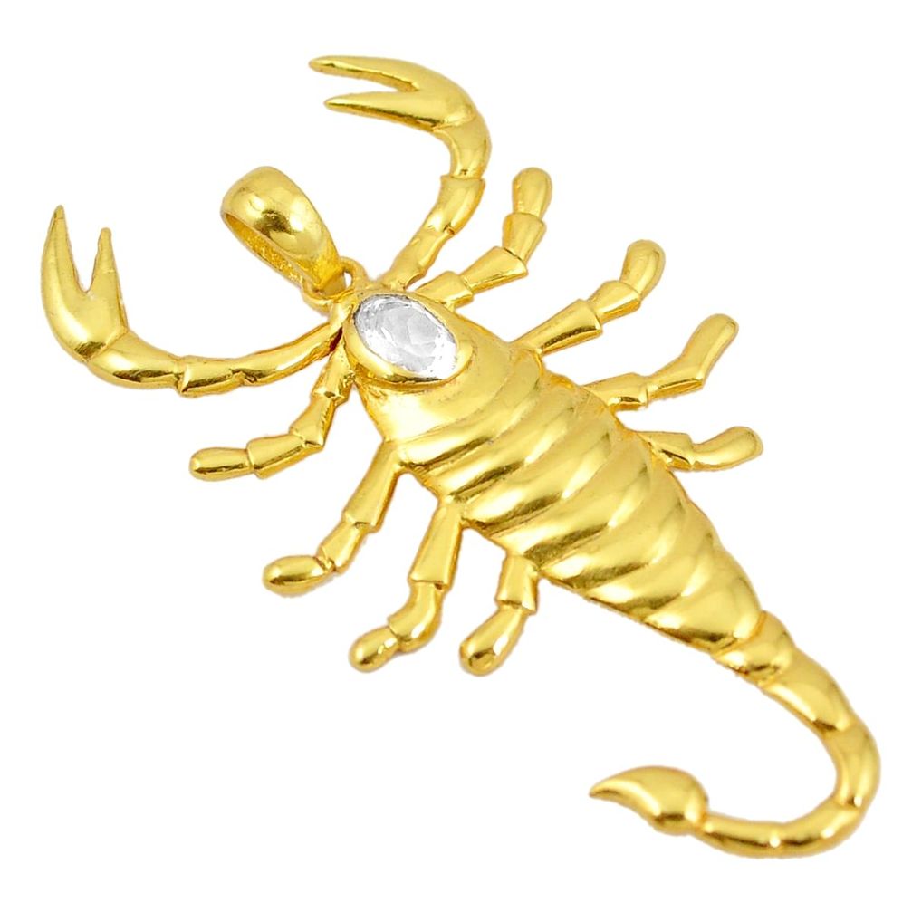 Natural white topaz scorpion 14K gold over brass handmade  pendant jewelry f4174