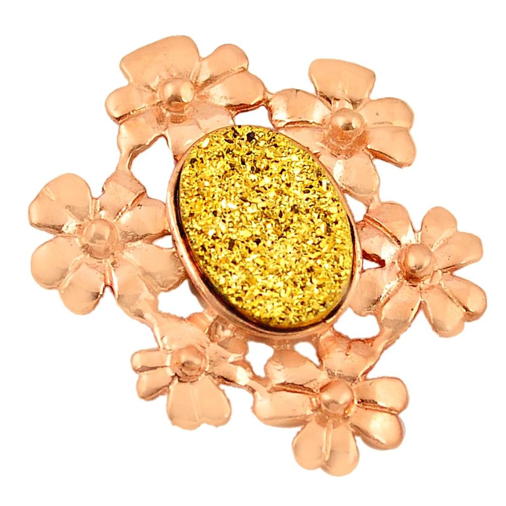 Golden druzy 14K gold over brass handmade flower pendant jewelry f4206
