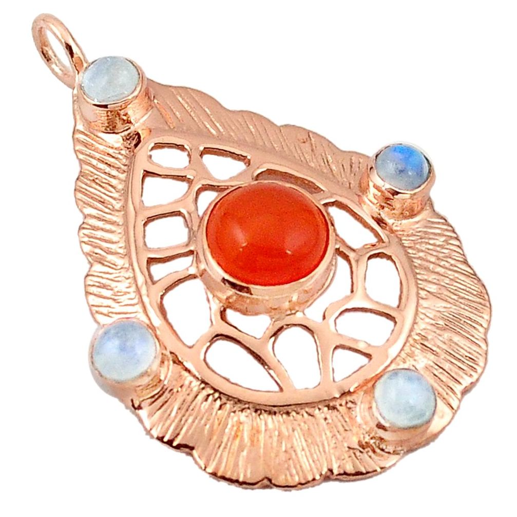 Natural orange cornelian (carnelian) 14K gold over brass handmade pendant f4247