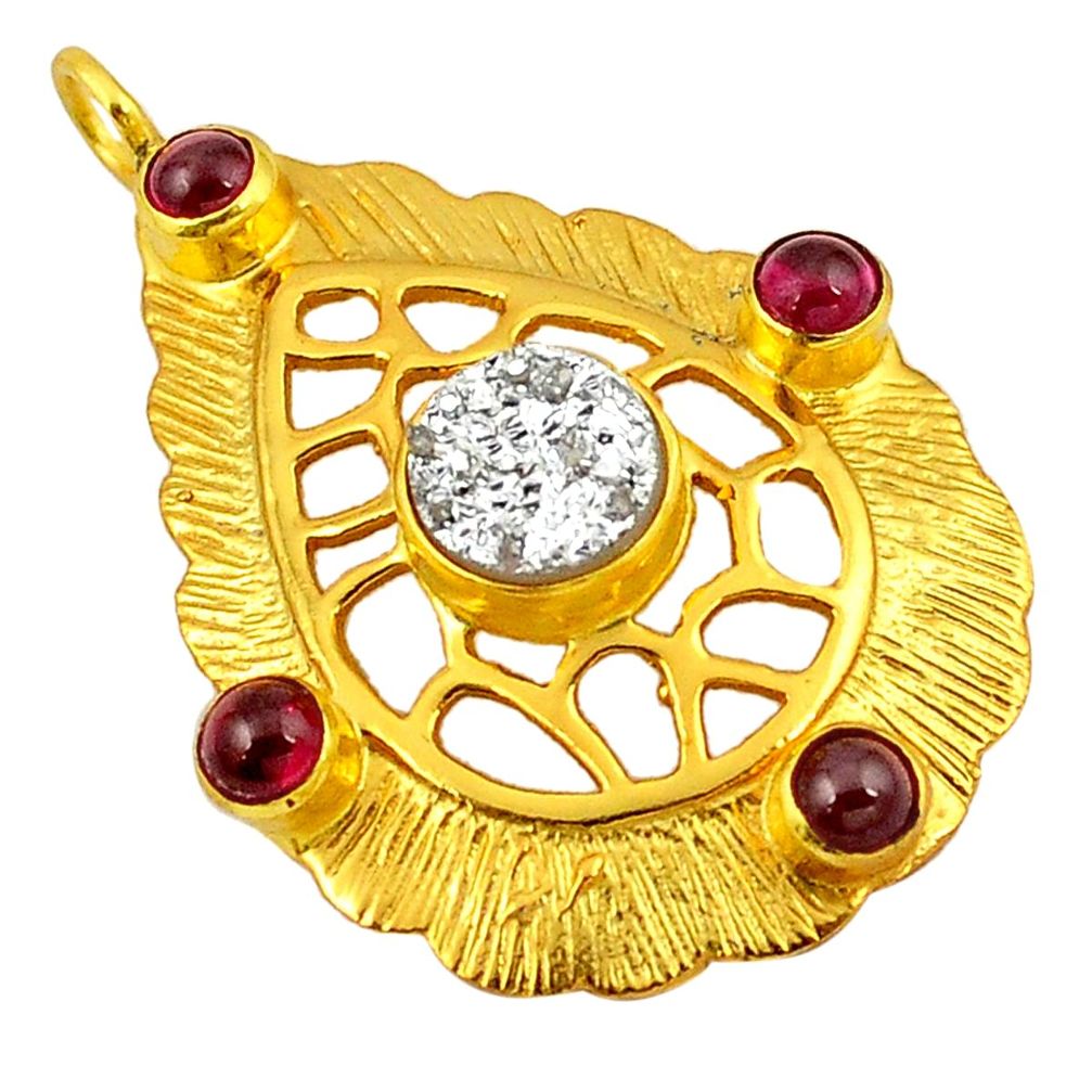 Platinum druzy garnet 14K gold over brass handmade  pendant jewelry f4251