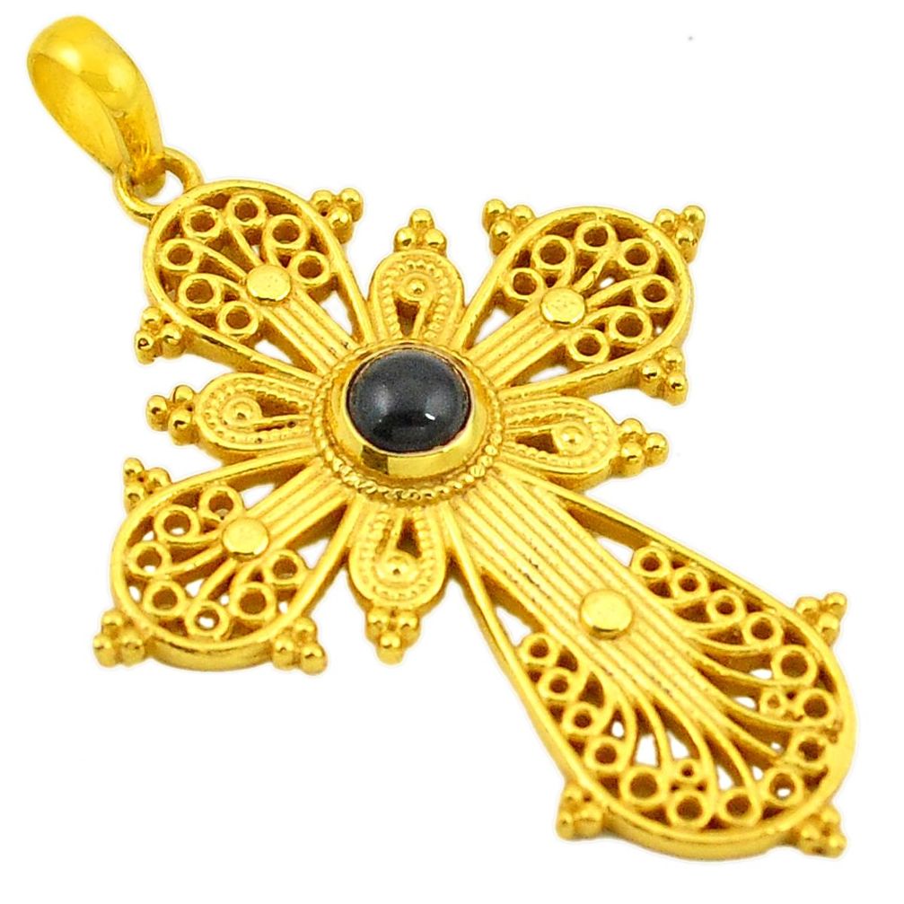 Natural black onyx 14K gold over brass handmade  cross pendant jewelry f4290