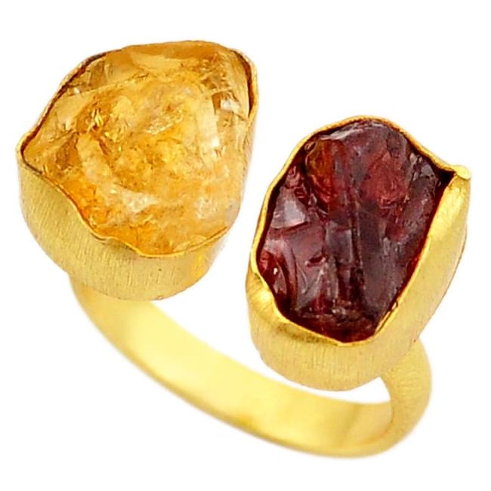 Natural red garnet rough 14K gold over brass handmade adjustable ring size 8 f2501