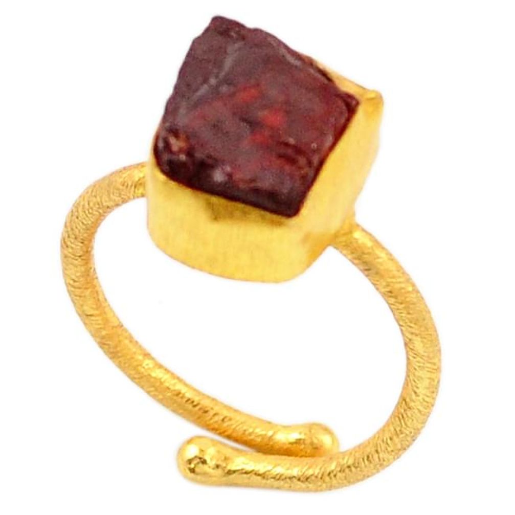 Natural red garnet rough 14K gold over brass handmade adjustable ring size 8 f2502