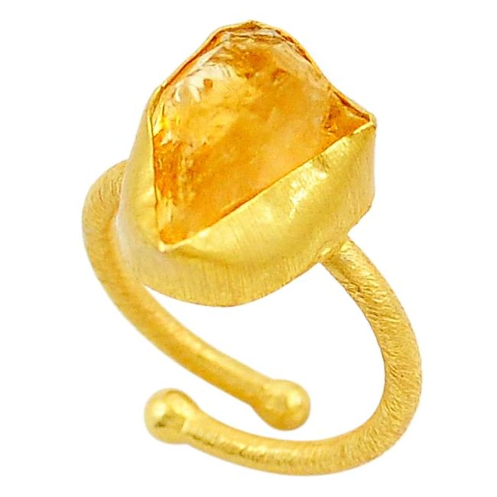 Yellow citrine rough 14K gold over brass handmade adjustable ring jewelry size 7 f2553