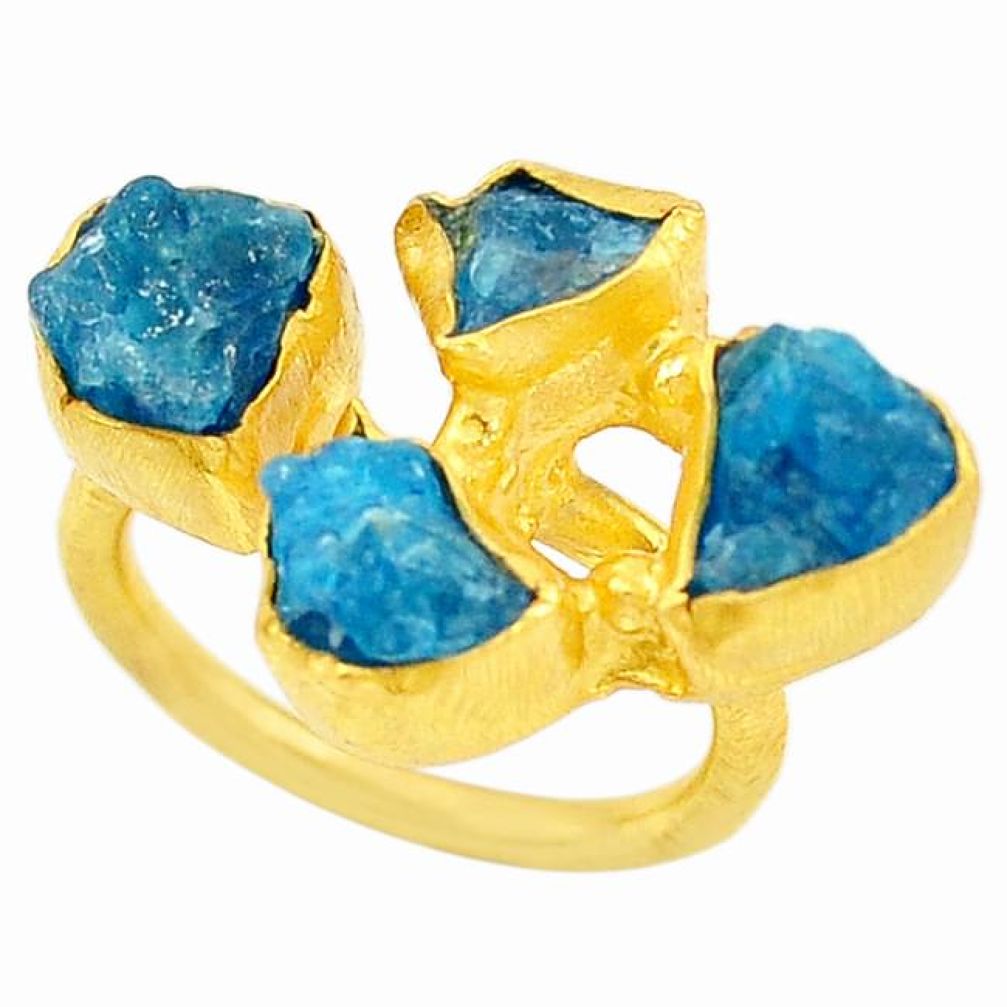 Blue apatite rough 14K gold over brass handmade adjustable ring jewelry size 7.5 f2556