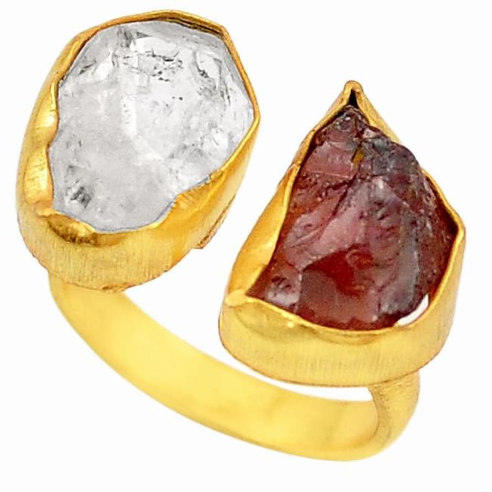 Natural white herkimer diamond 14K gold over brass handmade adjustable ring size 6 f2559