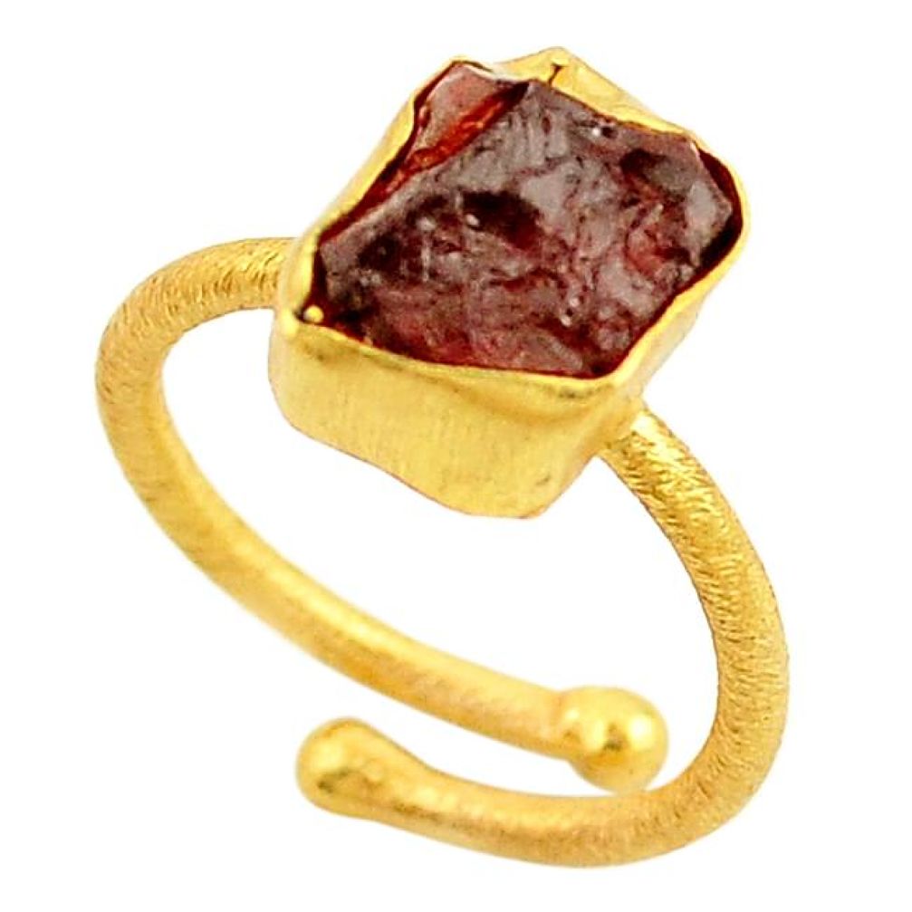 Natural red garnet rough 14K gold over brass handmade adjustable ring size 7.5 f2576