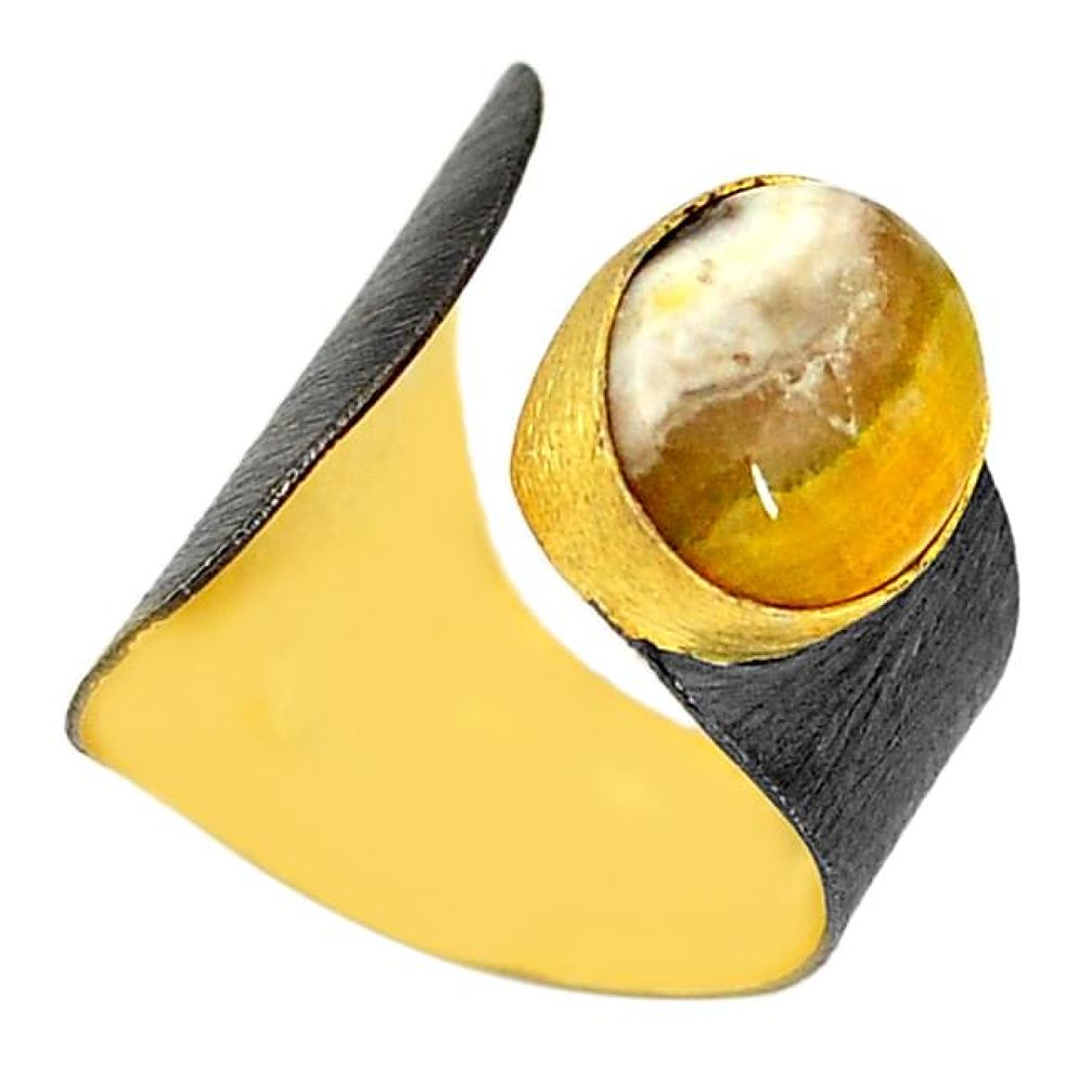 Bumble bee australian jasper 14K gold over brass handmadeadjustable ring size 8 f2607