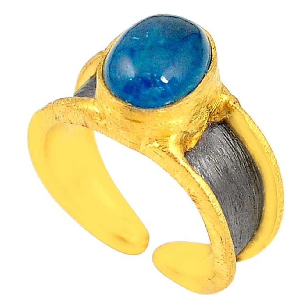 Blue apatite (madagascar) 14K gold over brass handmadeadjustable ring size 7.5 f2610