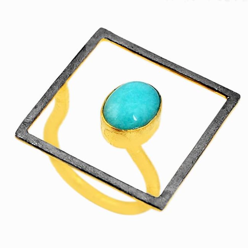 Natural green peruvian amazonite 14K gold over brass handmadeadjustable ring size 7 f2637