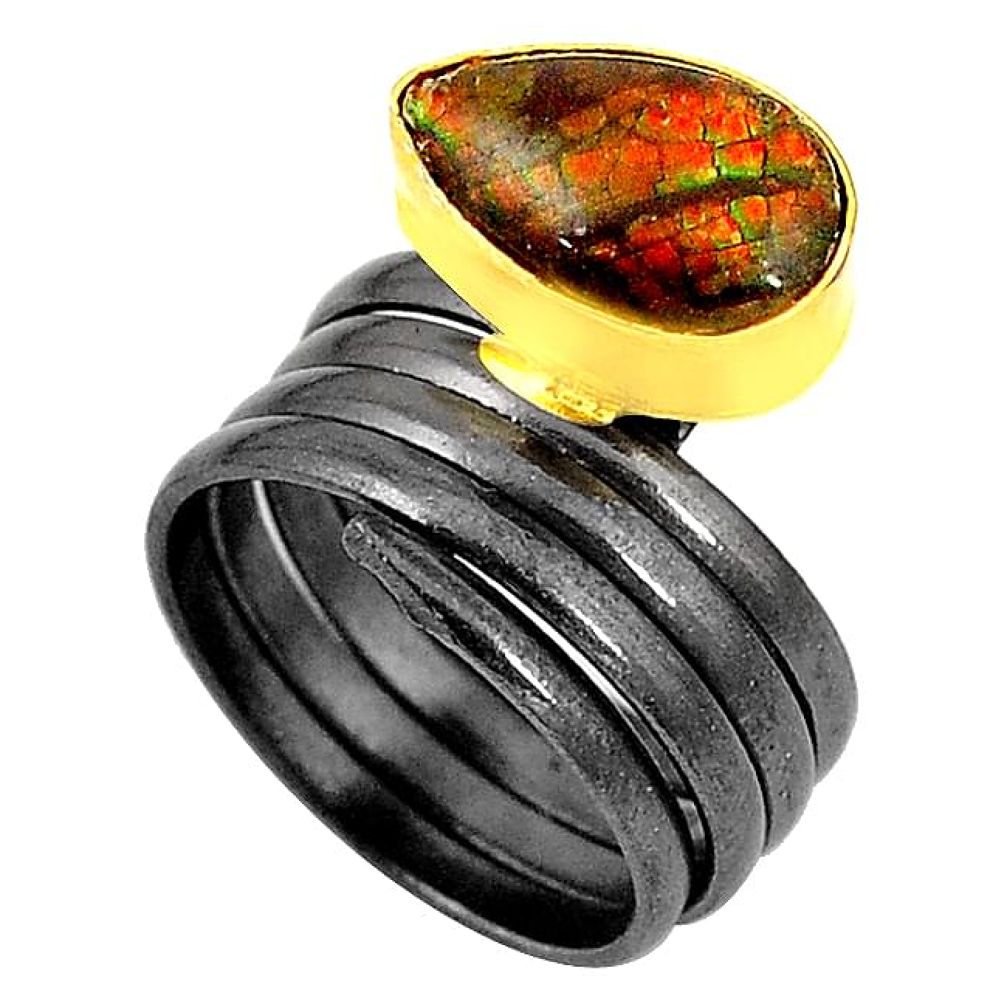 Natural ammolite (canadian) 14K gold over brass handmadeadjustable ring size 7 f2646