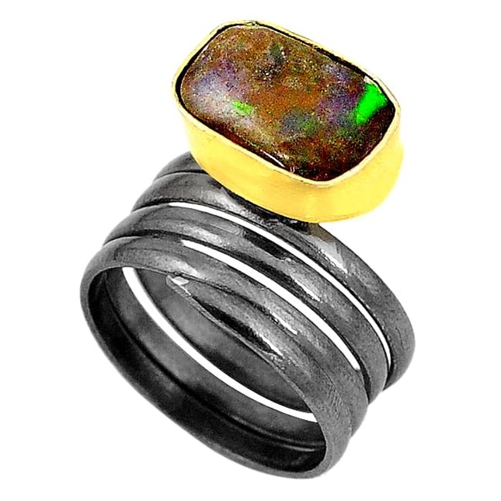 Natural multi color ammolite (canadian) 14K gold over brass handmadering size 7 f2666