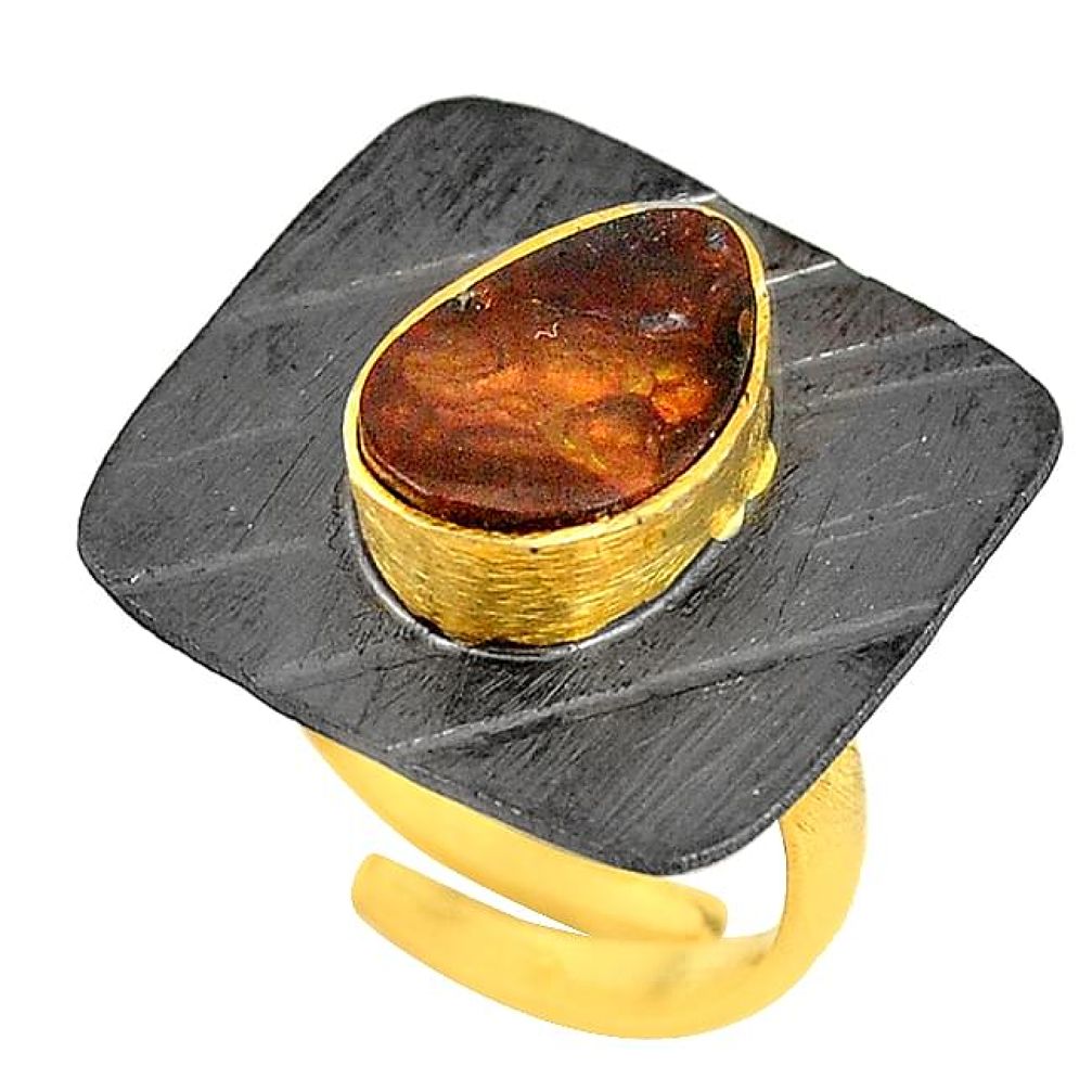 Natural mexican fire agate 14K gold over brass handmadeadjustable ring size 8 f2679