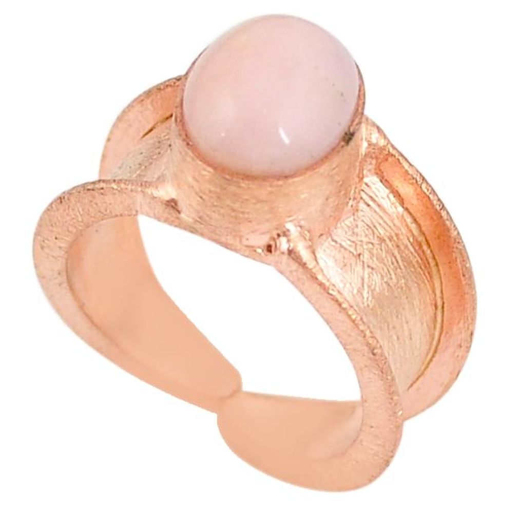 Natural pink opal rose 14K gold over brass handmadeadjustable ring size 7.5 f2746