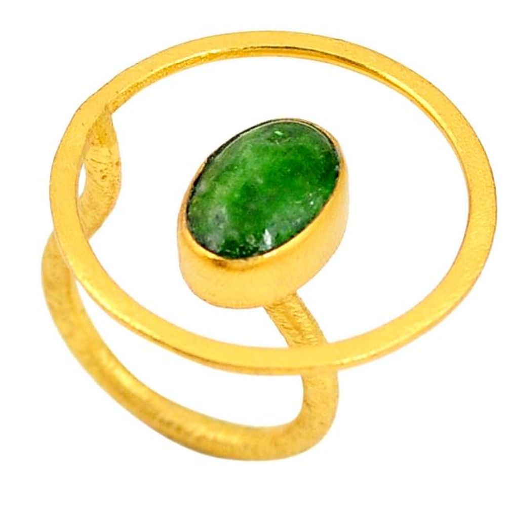 Natural green chrome diopside 14K gold over brass handmadeadjustable ring size 6.5 f2760