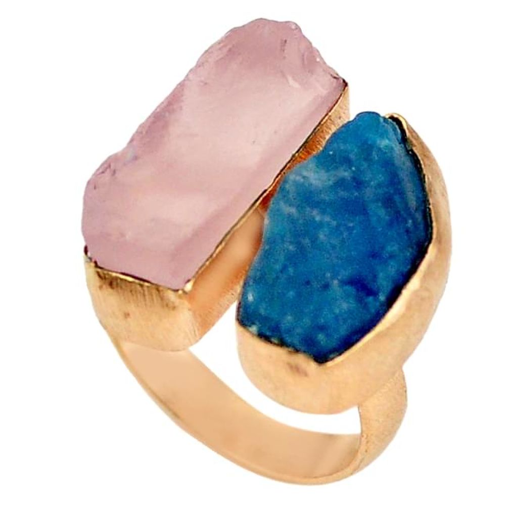 Blue apatite rough 14K gold over brass handmadeadjustable ring healing crystals size 7.5 f2891