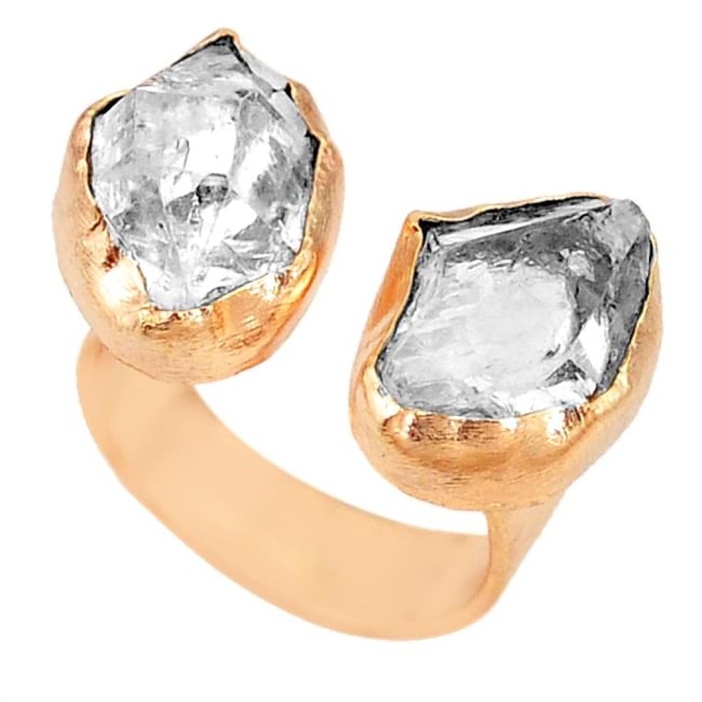 Natural white herkimer diamond 14K gold over brass handmadeadjustable ring size 7 f2896