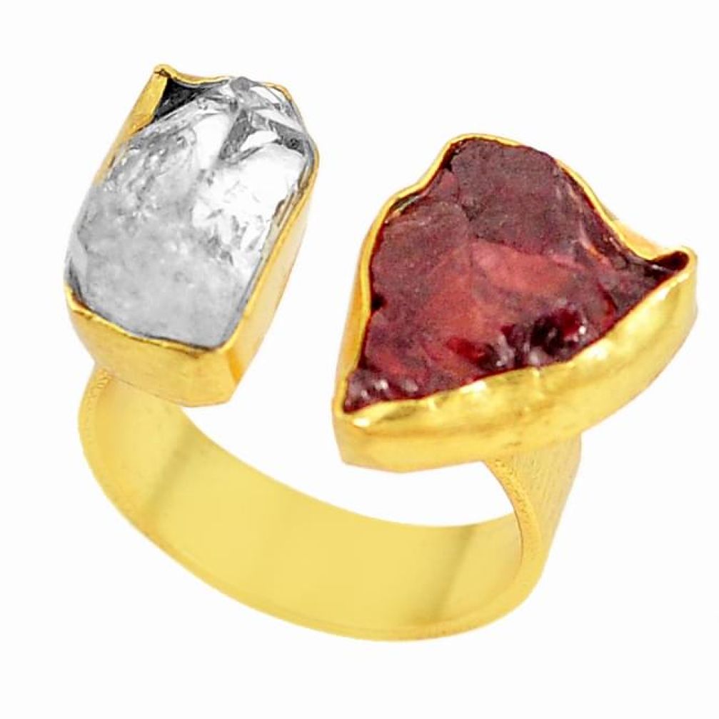 Red garnet quartz 14K gold over brass handmade adjustable ring jewelry size 8 f3285
