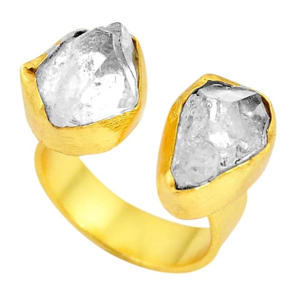 Natural white herkimer diamond 14K gold over brass handmade adjustable ring size 7 f3296