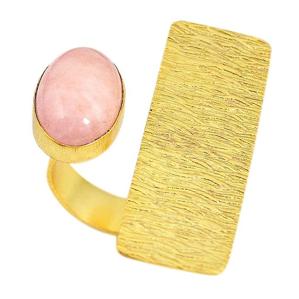 Natural pink morganite 14K gold over brass handmade adjustable ring size 6.5 f3346