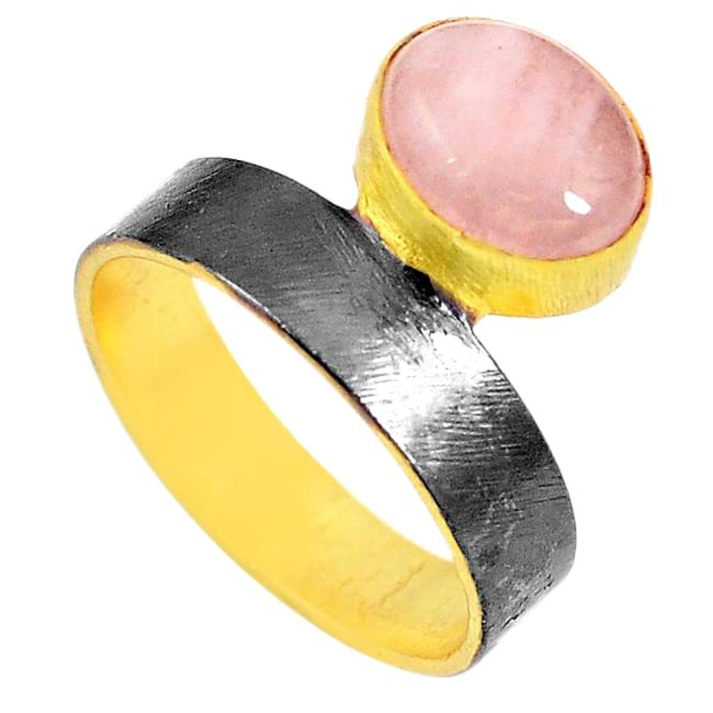 Natural pink morganite rhodium 14K gold over brass handmade ring jewelry size 7.5 f3360