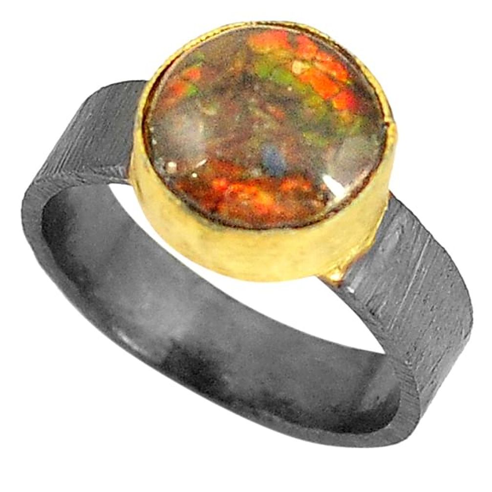 Natural ammolite (canadian) rhodium 14K gold over brass handmade ring size 6.5 f3368