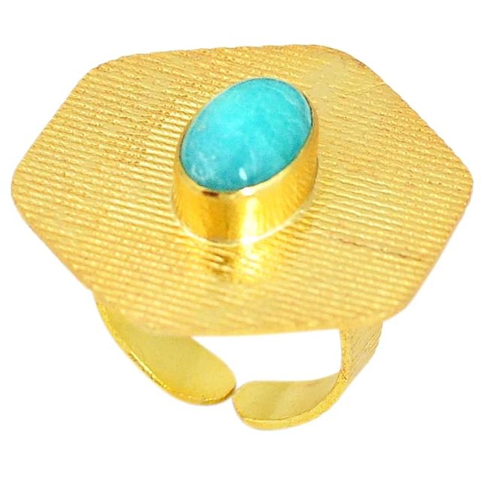 Natural peruvian amazonite 14K gold over brass handmade adjustable ring size 7.5 f3455