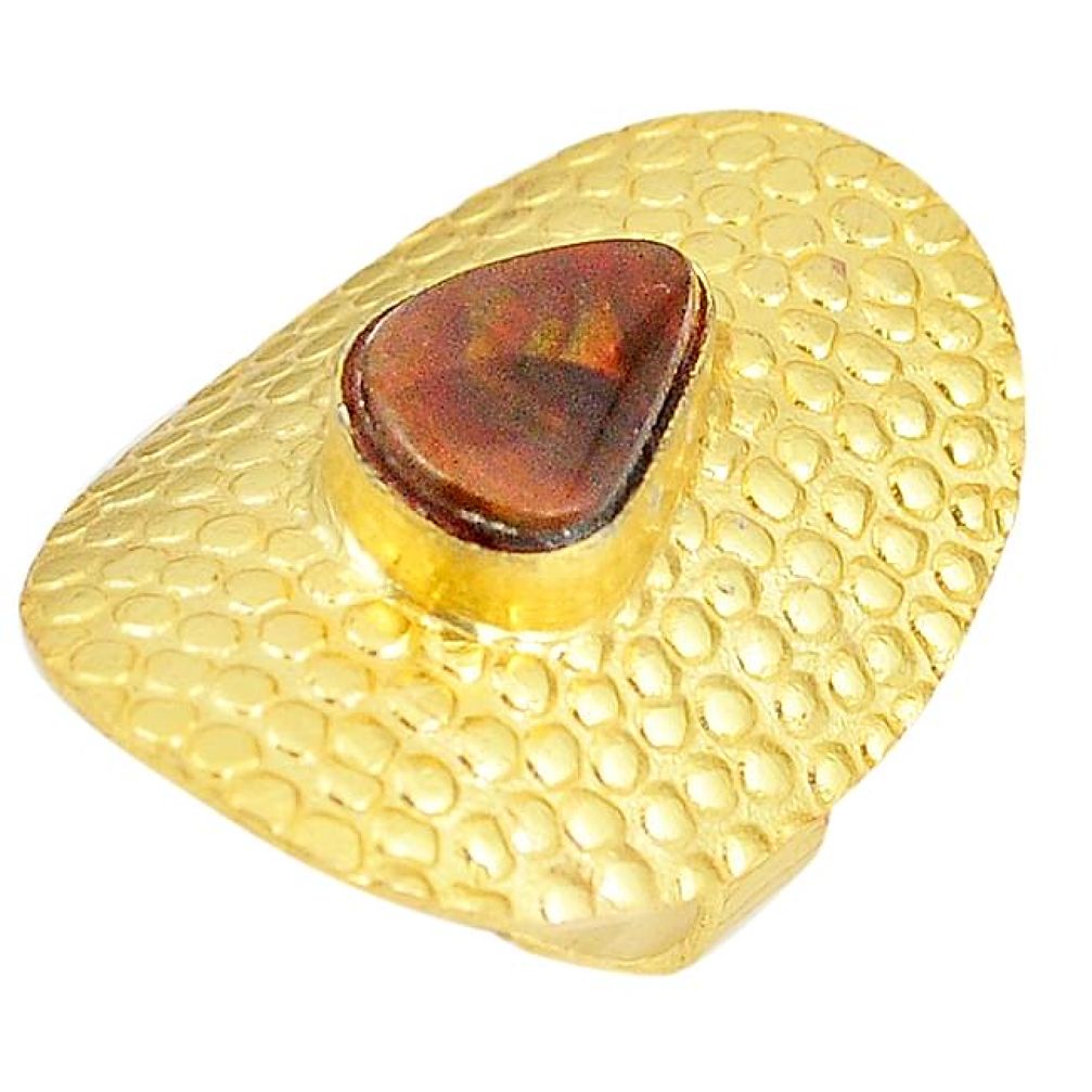 Natural mexican fire agate 14K gold over brass handmade adjustable ring size 8 f3467