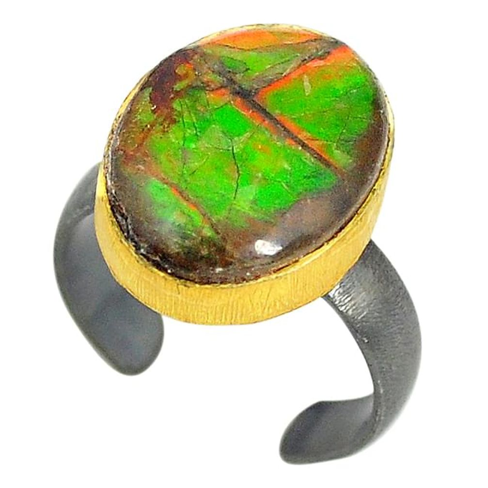 Natural ammolite (canadian) 14K gold over brass handmade adjustable ring size 6.5 f3486