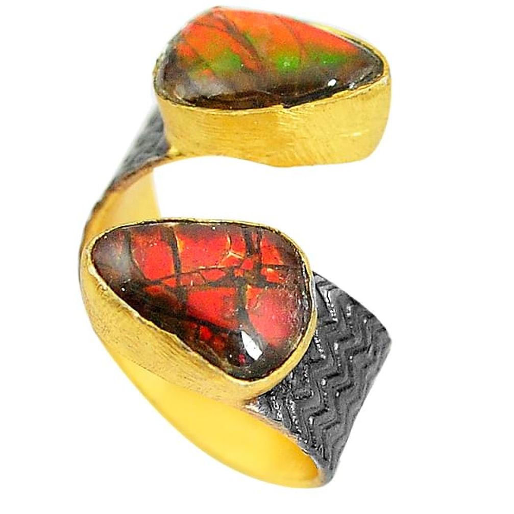 Natural ammolite (canadian) 14K gold over brass handmade adjustable ring size 6 f3491